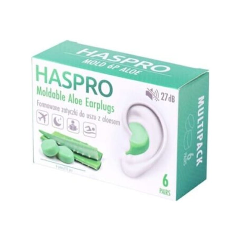 Tapones de silicona para los oídos con aloe vera Haspro (12 unidades)