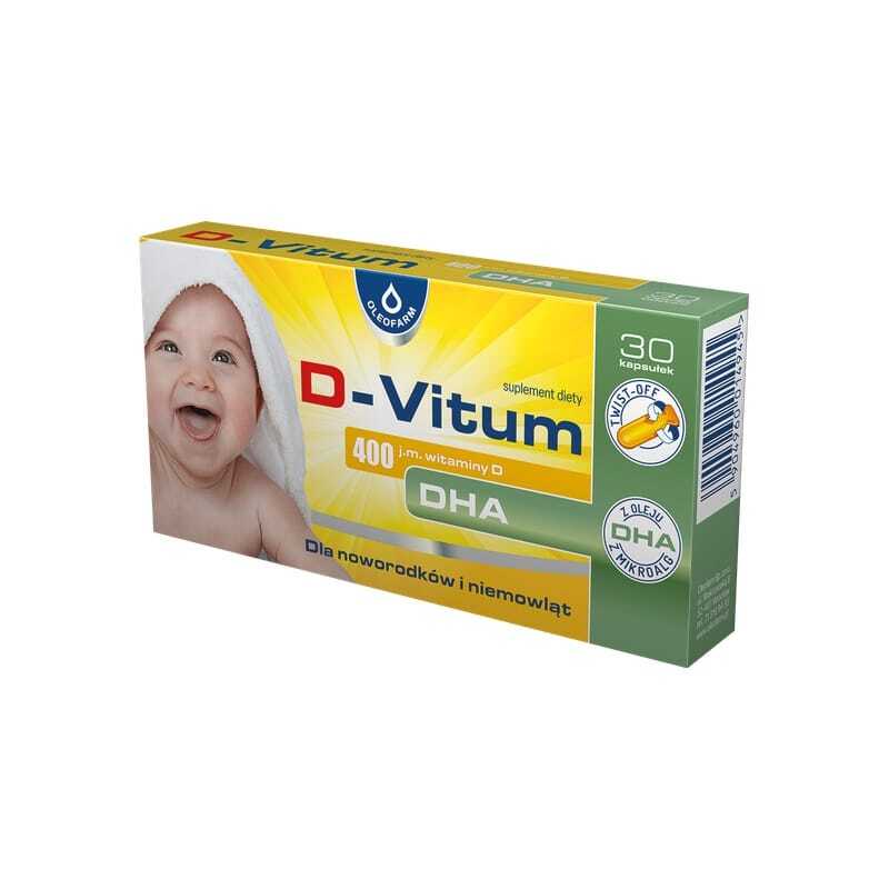 Vitamina D3 400 UI y DHA para bebés y niños D-Vitum Oleofarm (30 cápsulas twist-off)