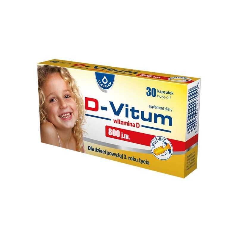 Vitamina D3 800 UI para niños D-Vitum Oleofarm (30 cápsulas twist-off)