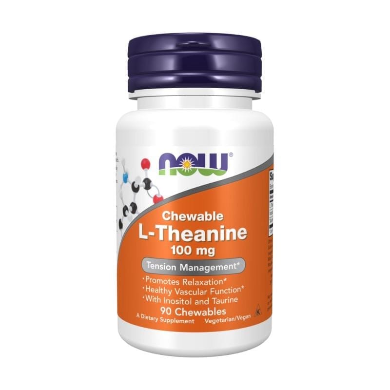 L-teanina NOW, 100 mg (90 comprimidos masticables)