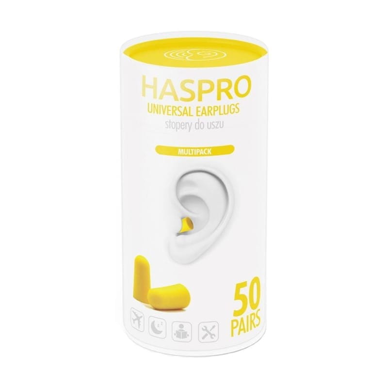 Tapones de espuma para los oídos Tube50 - color amarillo, Haspro (100 unidades)