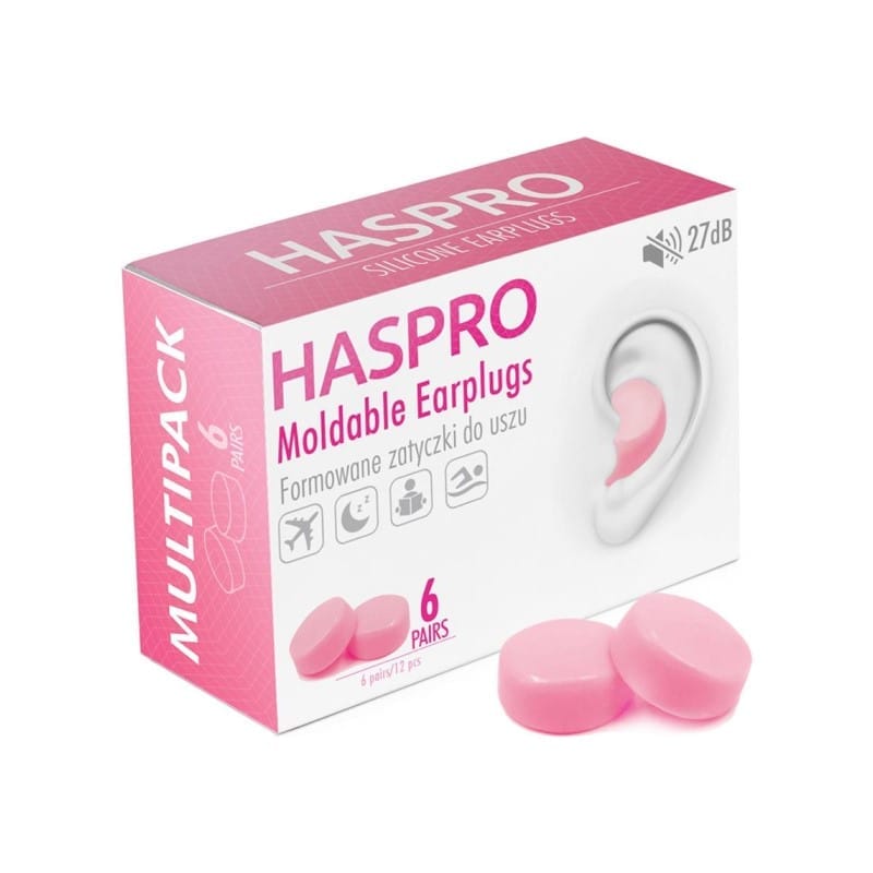 Tapones de silicona para los oídos Mold6 - color rosa Haspro (12 unidades)