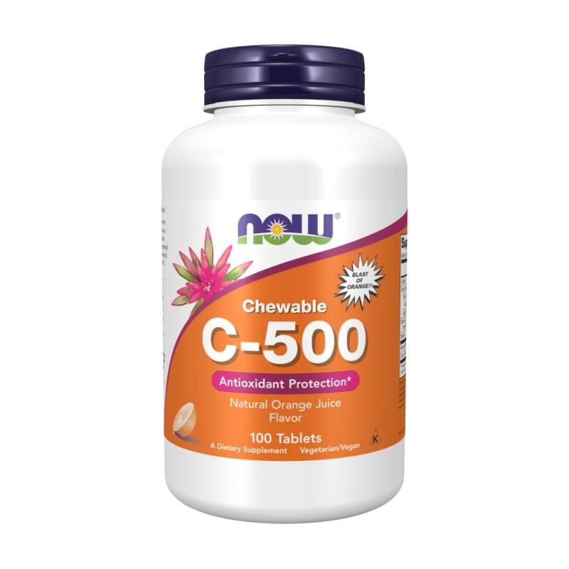 Vitamina C-500 con sabor a naranja NOW (100 comprimidos masticables)